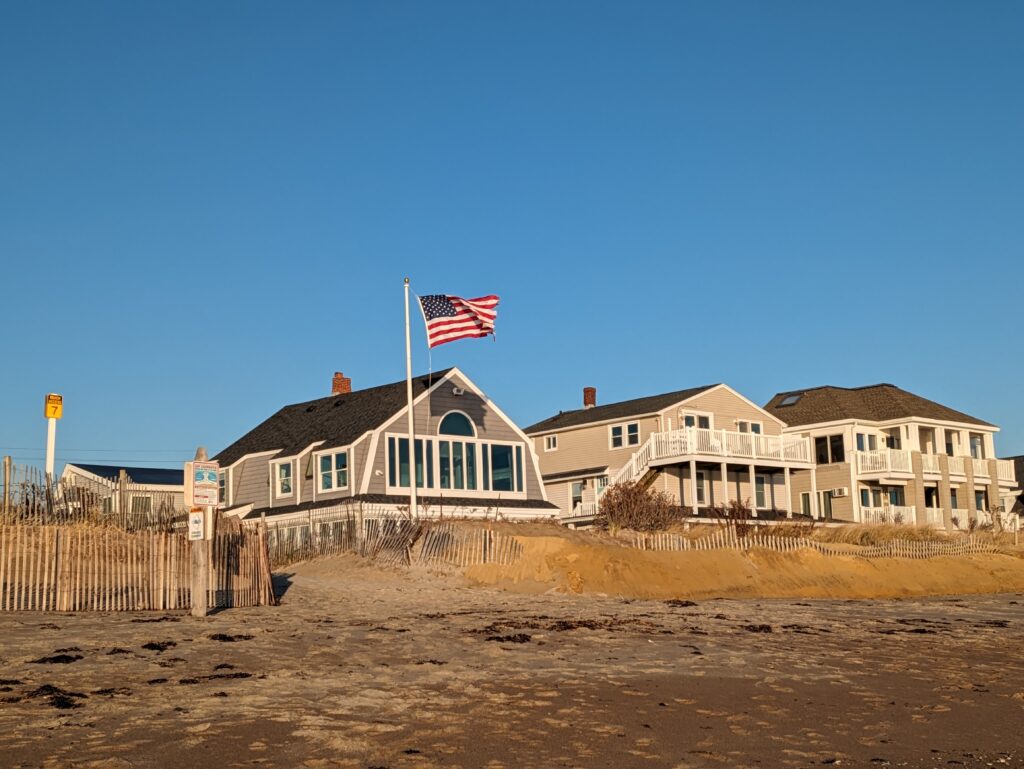 View of the oceanfront house from the beach